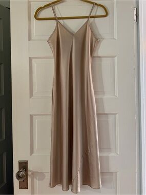 Quince Silk Slip Midi Dress XS Champagne